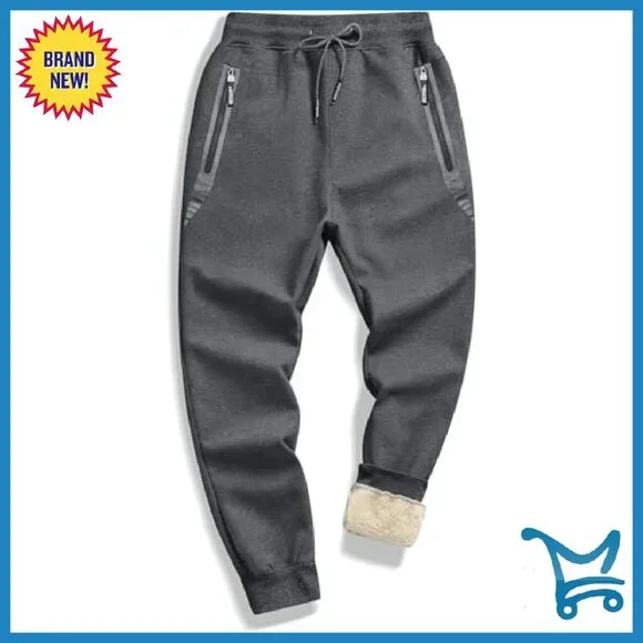 Men's Sherpa Fleece Lined Heavyweight Jogger Pants with Zipper Pockets